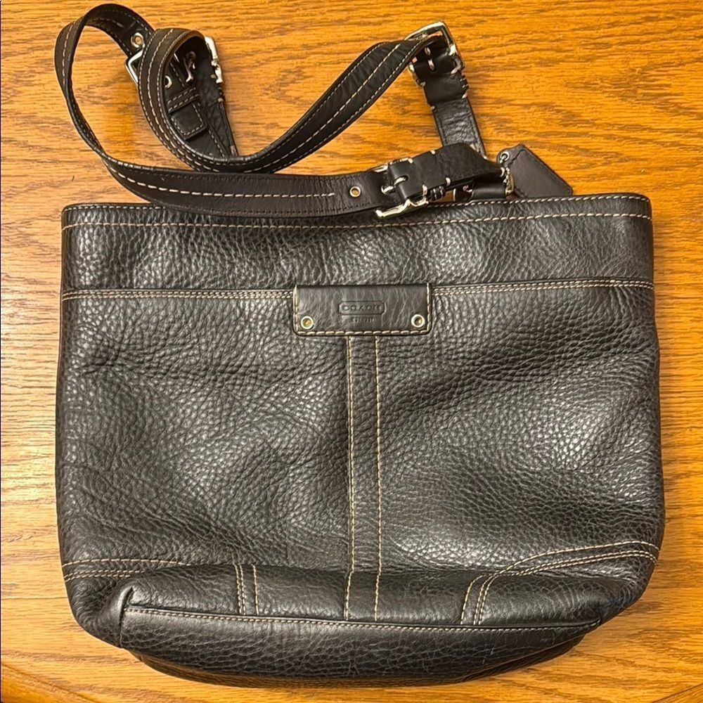 Coach Black Messenger Bag with Pebbled Leather